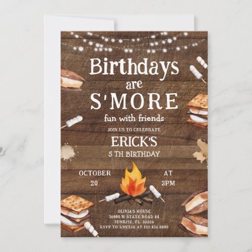 Birthday are SMore Fun with Friend Bonfire  Invitation