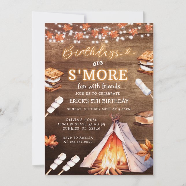 Birthday are S'mores Fun Campfire Autumn Party Invitation (Front)