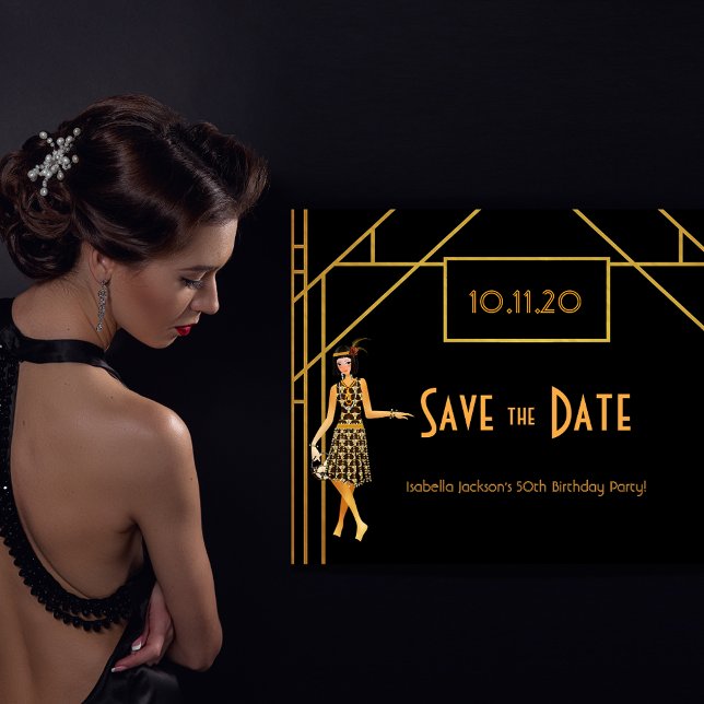 Birthday art deco 1920's Gatsby save the date Postcard (Creator Uploaded)