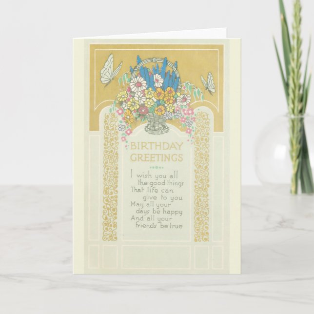 Birthday Art Deco Flowers Card (Front)