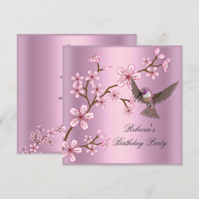 Birthday  Asian Pink Blossom Flowers Bird Invitation (Front/Back)