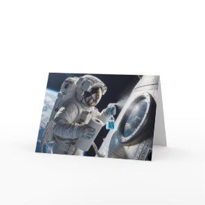 Birthday Astronaut Cleaning Spacecraft Window Card