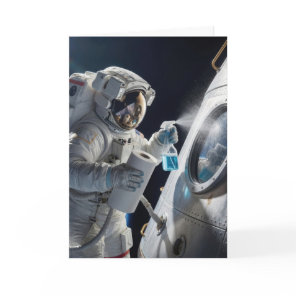 Birthday Astronaut Cleaning Spacecraft Window Card