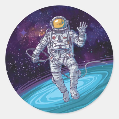 Birthday Astronaut in Space with Stars  Galaxy Classic Round Sticker