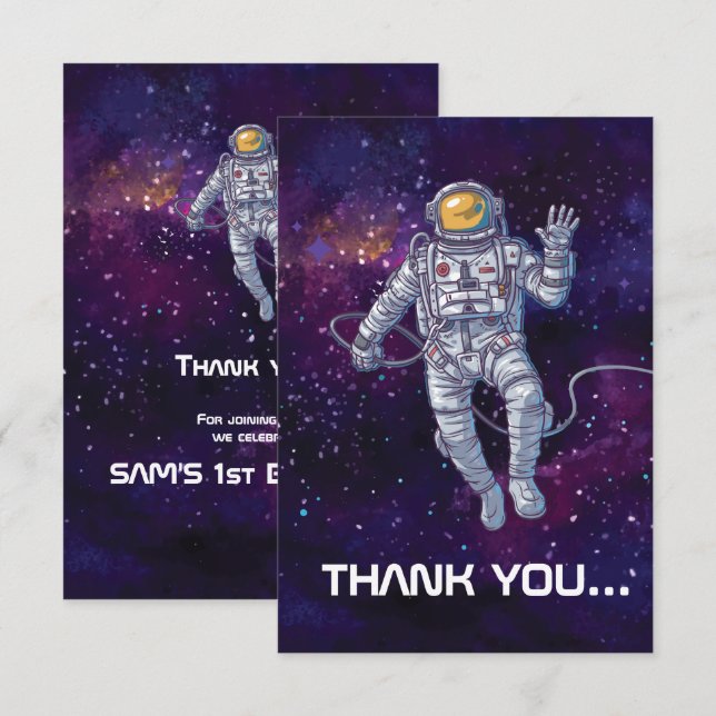 Birthday. Astronaut in Space with Stars & Galaxy. Invitation (Front/Back)