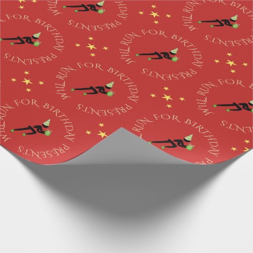 Birthday athlete custom text black red wrapping paper