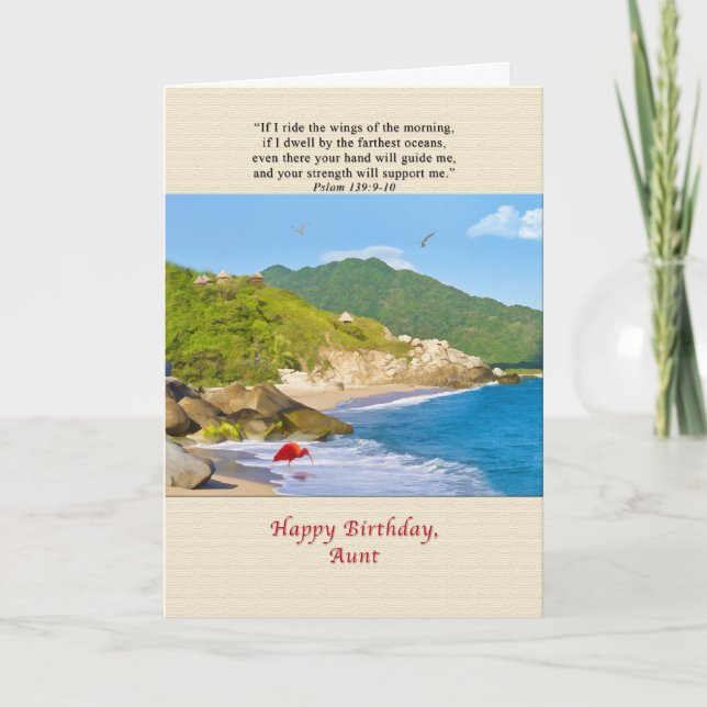Birthday, Aunt, Beach, Hills, Birds, Ocean Card (Front)