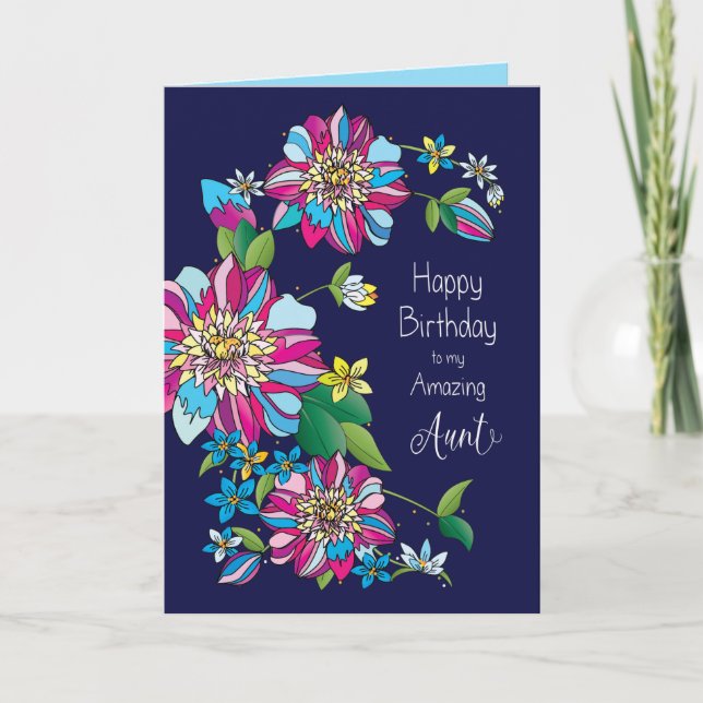 Birthday, Aunt, Bright Bold & Colorful Flowers Card (Front)