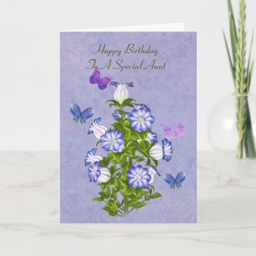 Birthday Aunt Butterflies and Bell Flowers Card