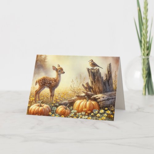 Birthday Autumn Fawn In a Pumpkin Patch Card