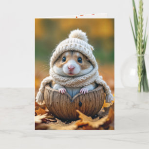 Birthday Autumn Hamster In a Walnut Shell Card