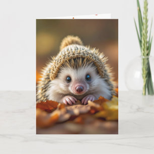 Birthday Autumn Hedgehog With Knitted Cap Card