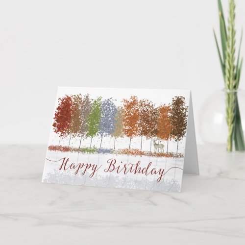 Birthday Autumn Trees and Lone Deer Card