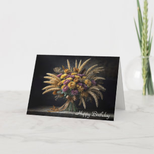 Birthday Autumn Wheat Stalks and Mum Bouquet  Card