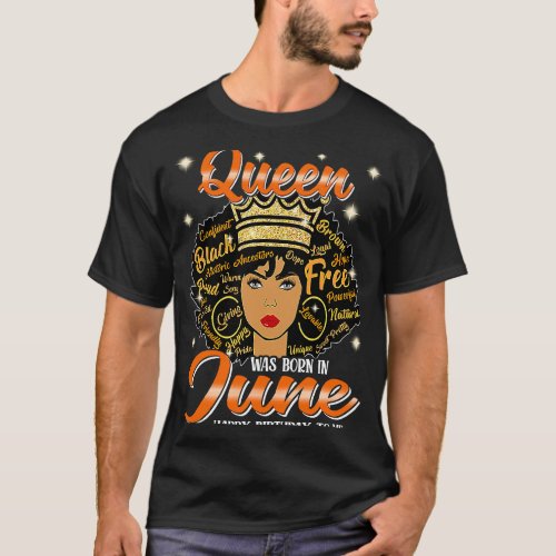 Birthday Awesome Black Queen Born In June Black Wo T_Shirt