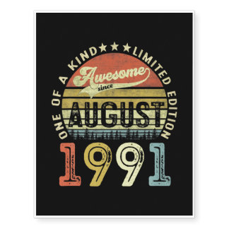 Birthday Awesome Since August 1991 Temporary Tattoos
