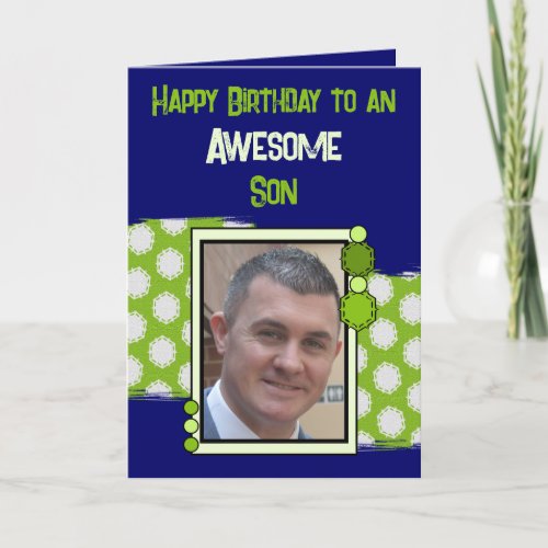 Birthday awesome son photo green blue card