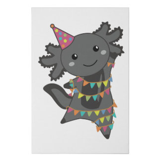 Birthday Axolotl Garland Faux Canvas Print