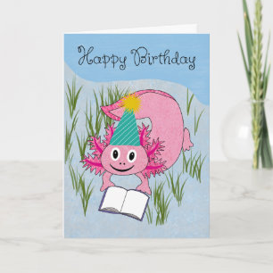 Birthday Axolotl Wearing Party Hat Card