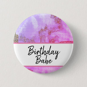 *~* Birthday Babe Button Pink Abstract Glitter