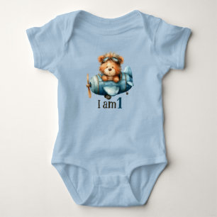 Birthday Baby Bear in Airplane Bodysuit