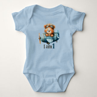 Birthday Baby Bear in Airplane Bodysuit