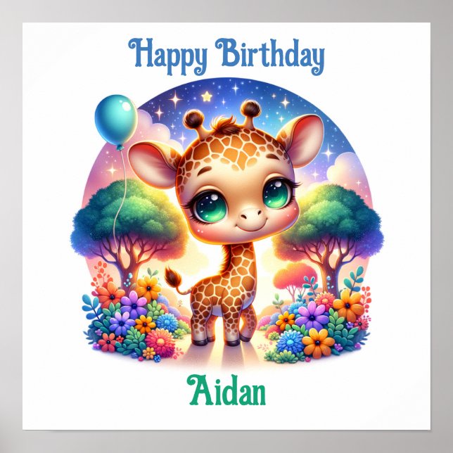 Birthday Baby Giraffe Fantasy Safari Poster (Front)