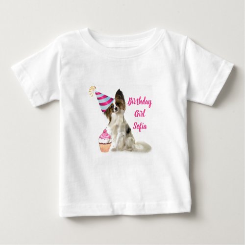 Birthday Baby Girl with Papillon Dog T_Shirt