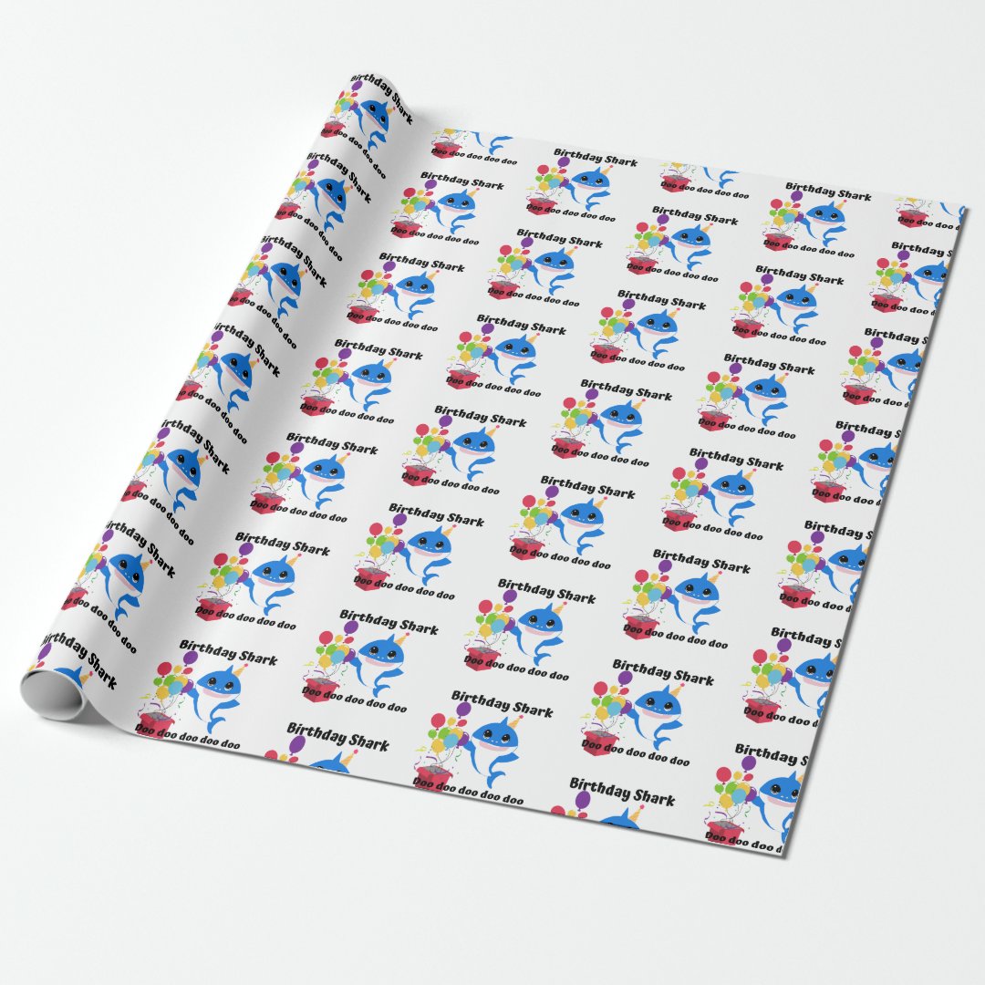 Birthday Baby Shark wrapping paper | Zazzle