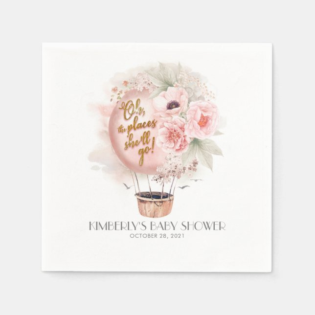 Birthday / Baby Shower / Hot Air Balloon Floral Napkins (Front)