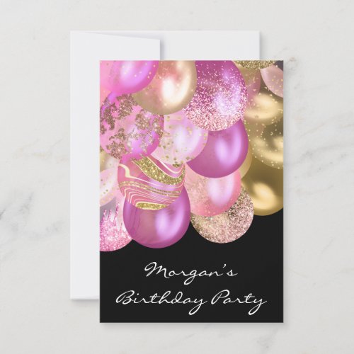 Birthday Baby Shower  pink gold Ballons 16th Invitation