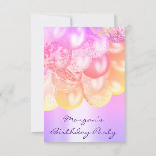 Birthday Baby Shower pink gold Ballons purple Invitation