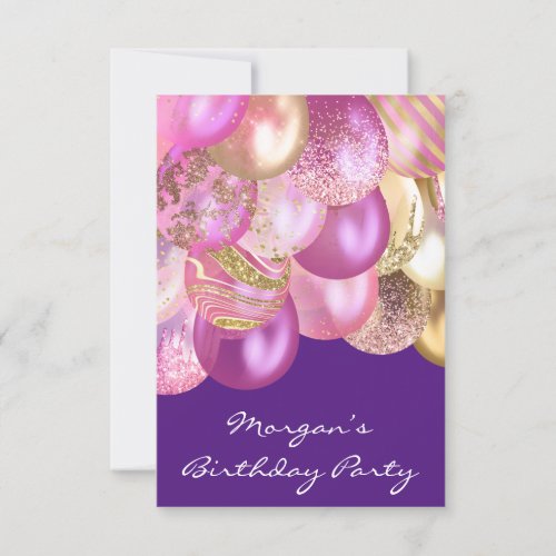 Birthday Baby Shower  pink gold Ballonspurple Invitation