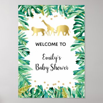 Birthday Baby Shower Welcome Sign Jungle Glitter by pinkthecatdesign at Zazzle