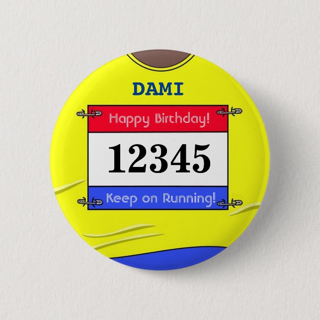 Birthday Badge for a Runner (Yellow) Button (Front)
