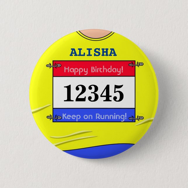 Birthday Badge for a Runner (Yellow) Button (Front)
