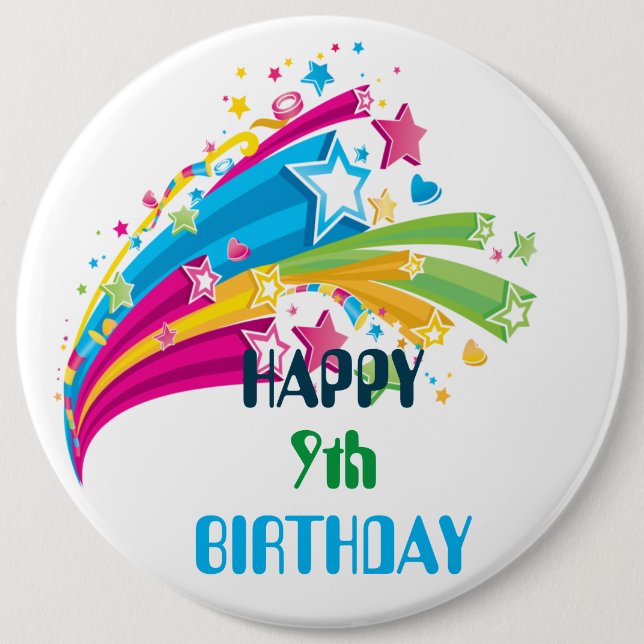 Birthday Badge - Happy 9th Birthday Button (Front)