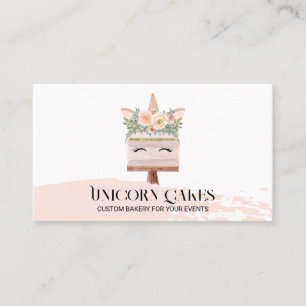 Birthday Bakery Unicorn Cake Blush Pink  Business Card