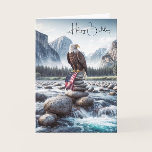 Birthday Bald Eagle With a Flag On a Cairn Card