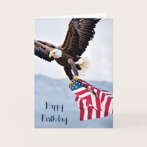 Birthday Bald Eagle With American Flag Card