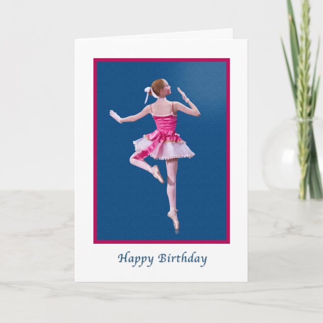 Birthday, Ballerina in Pink and White Card (Front)