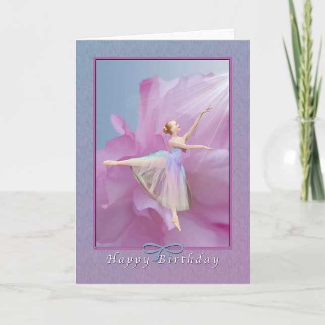 Birthday, Ballerina on Pink and Blue Card (Front)