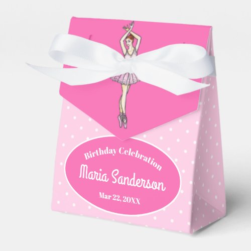 Birthday Ballerina Pink Dress Polka Dots Pattern Favor Boxes