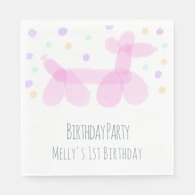 Birthday Balloon Animals Pink Pastel  Napkins (Front)