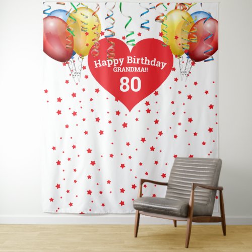 Birthday Balloon Backdrop 80th Grandma Tapestry