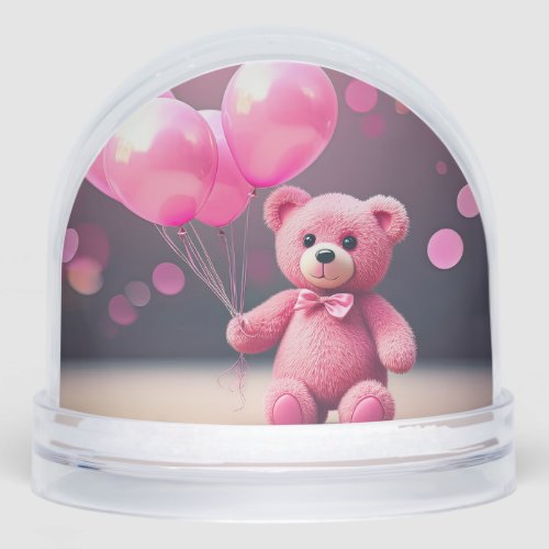 Birthday Balloon Bear in Pink Snow Globe