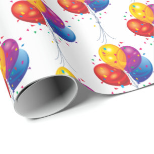 birthday balloon bouquet on white wrapping paper