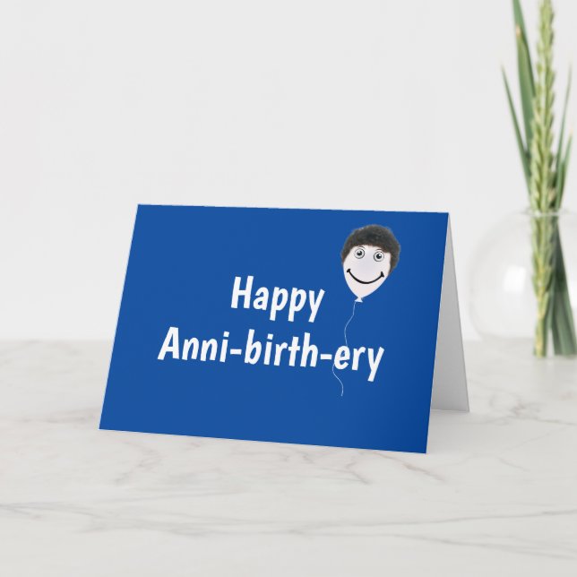 Birthday Balloon Face On Blue Card (Front)