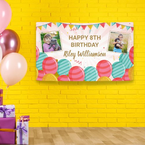 Birthday Balloon Gold Pink Confetti Photos Any Age Banner