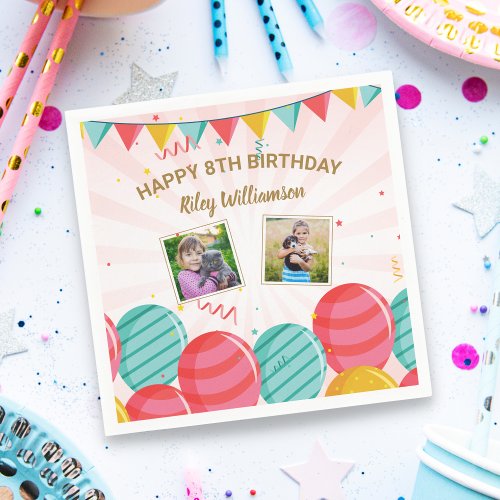 Birthday Balloon Gold Pink Confetti Photos Any Age Napkins